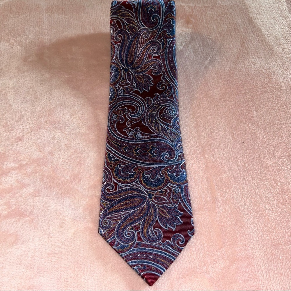 Pronto Uomo X-Long silk tie burgundy and purple paisley print textured